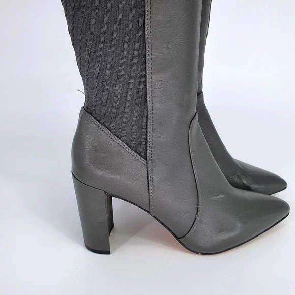 $240 Vince Camuto Majestie Over The Knee Boots Leather Knit Gray 9M Minimalist - Picture 4 of 13